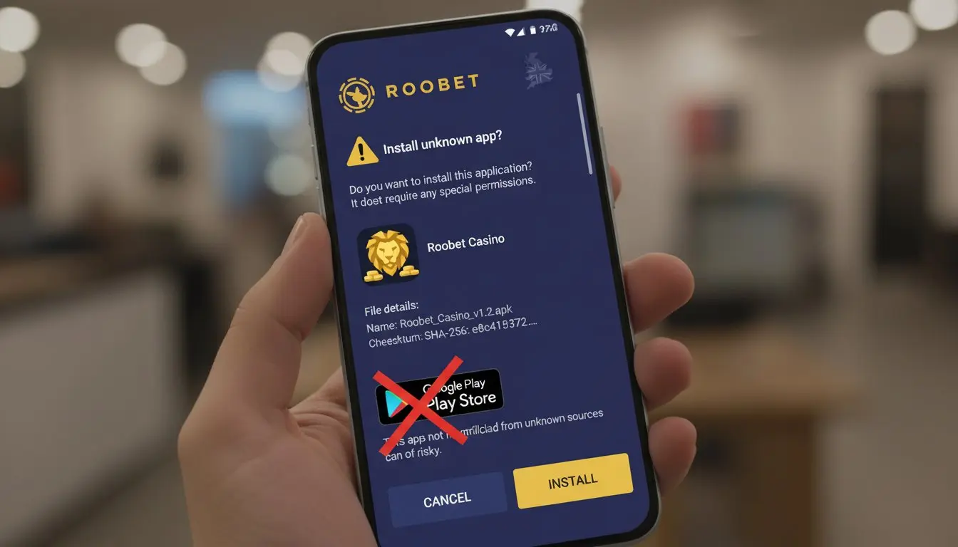 Android phone installing APK with permission prompts and warning symbols
